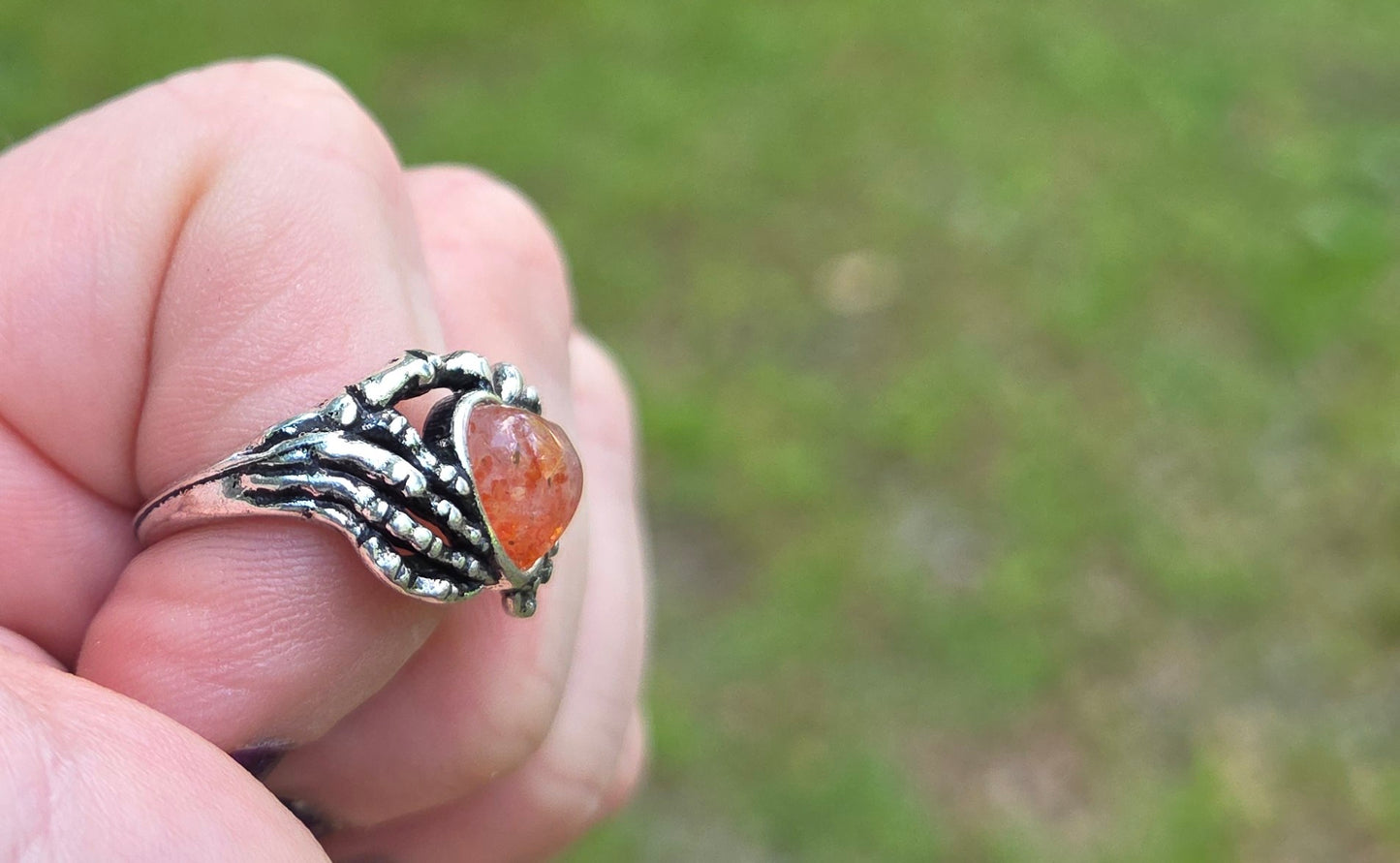 Skelly Hand Heart Ring