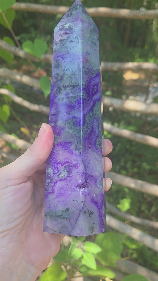Purple Moss Agate Tower