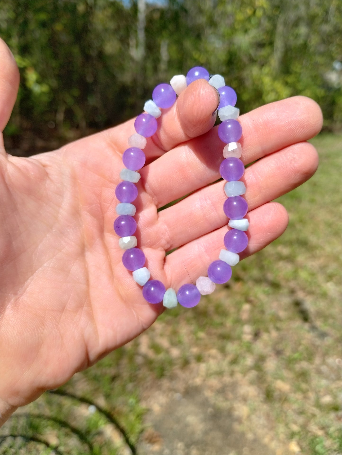 Purple Jade & Morganite Crystal Bracelet