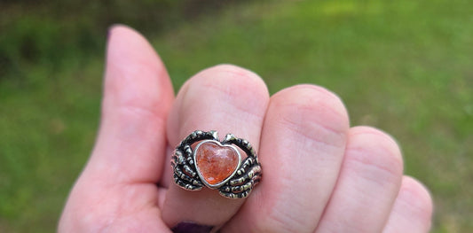 Skelly Hand Heart Ring