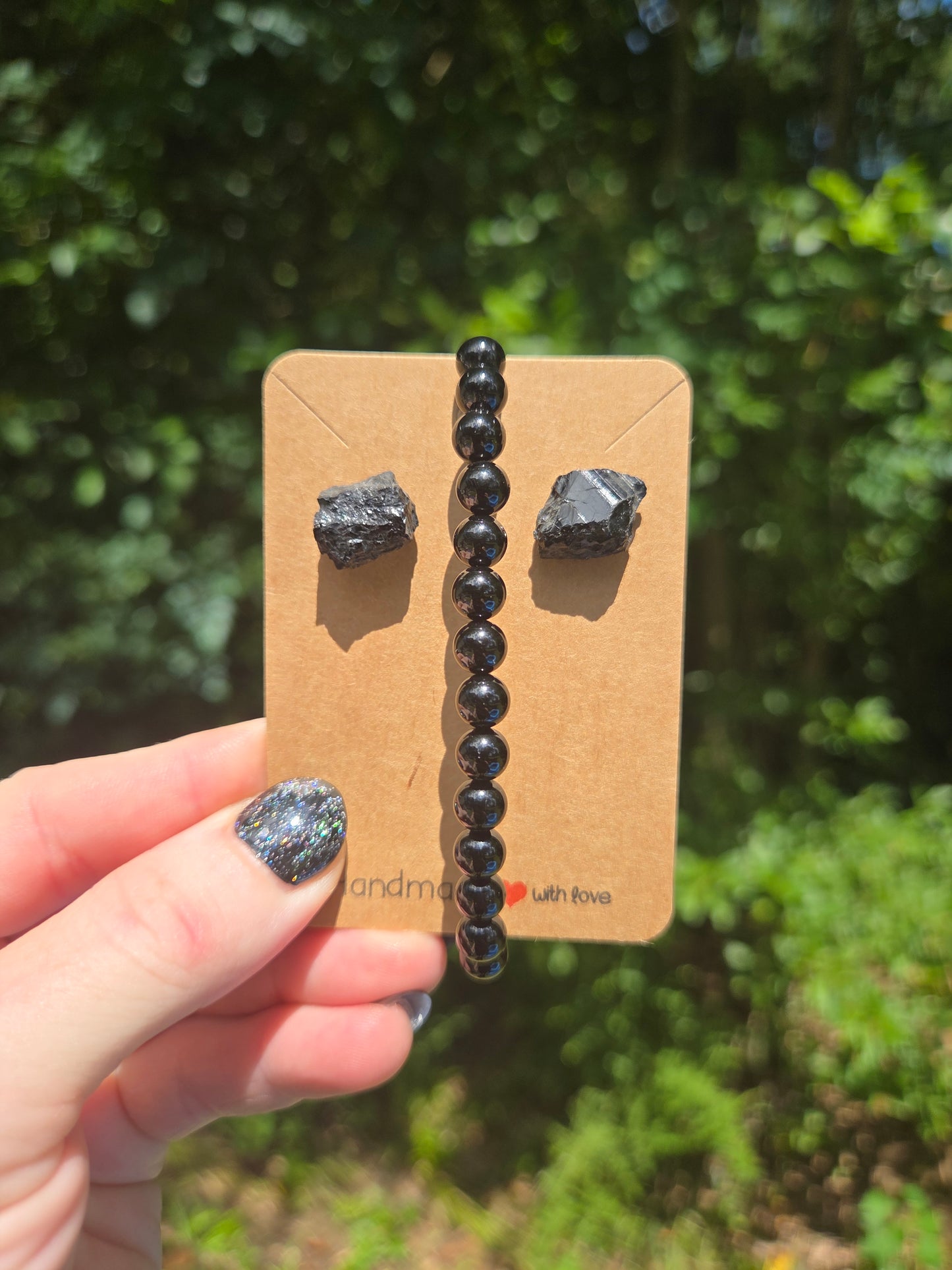 Black Tourmaline Earrings & Bracelet Set