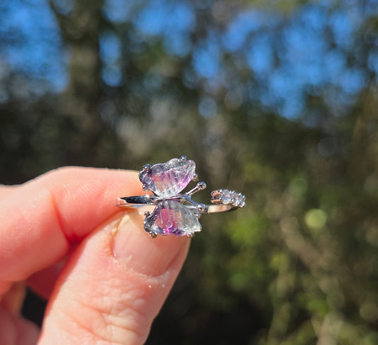 Pink & Blue Flourite Butterfly 🦋 Ring