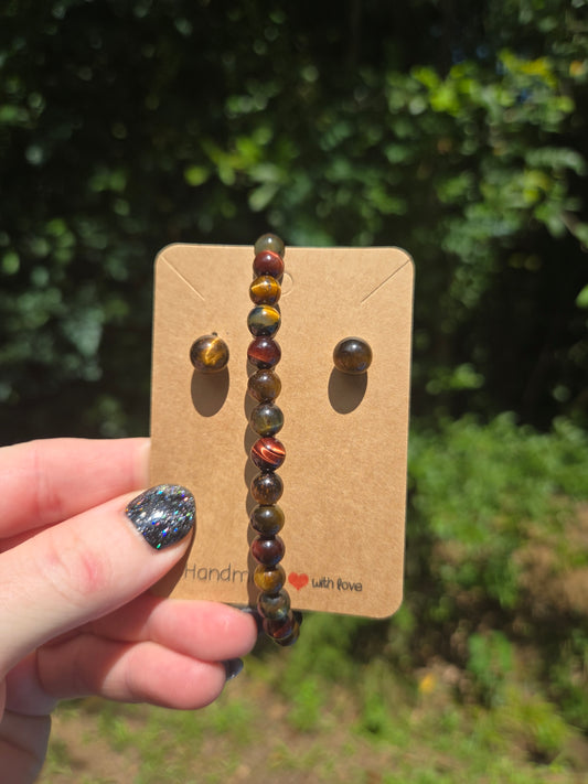 Tigers Eye Trio Earrings & Bracelet