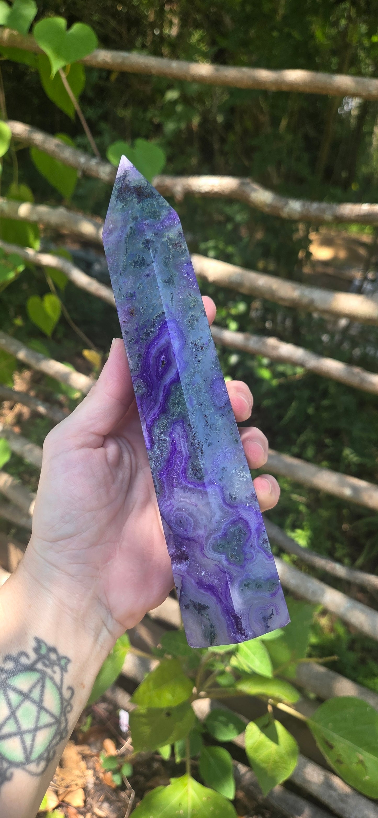 Purple Moss Agate Tower