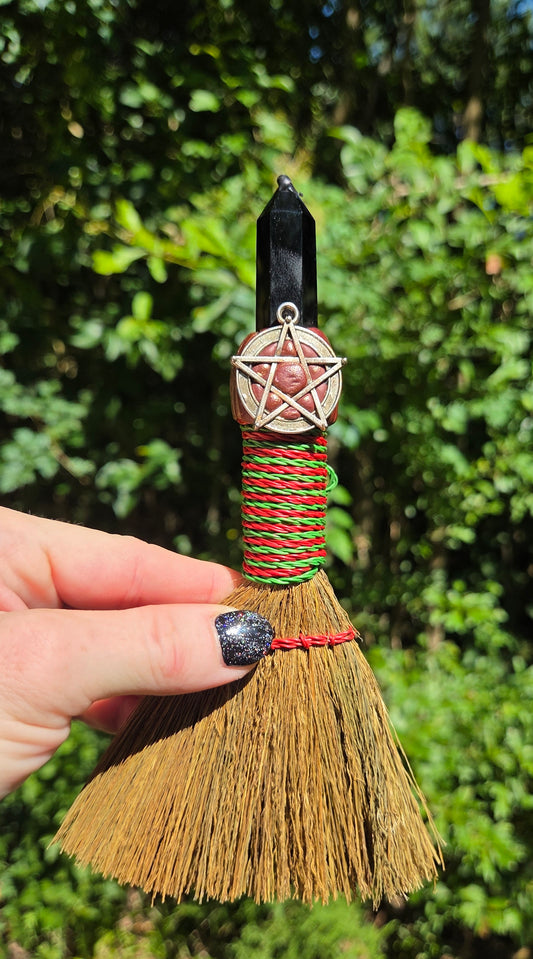 Black Obsidian Pentagram Altar Broom